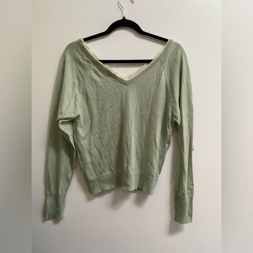 Zara Combination Knit Lace Trim V-Neck Sweater S - Picture 5 of 7